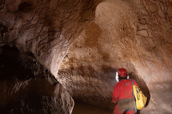 La texture des parois est étonnante. (Grotte du Barrage, Gard)