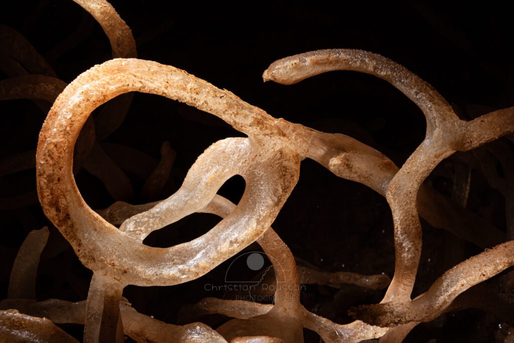 Excentrique des plus excentrique. (Spéléothème, Grotte de l'interrogation, Gard)