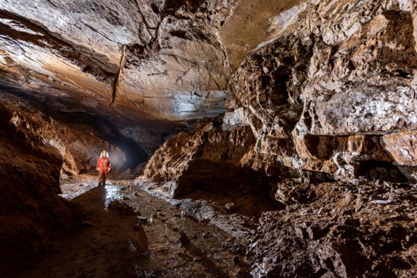 Une dalle au plafond bien lisse (Grotte de Pézenas, Ardèche)