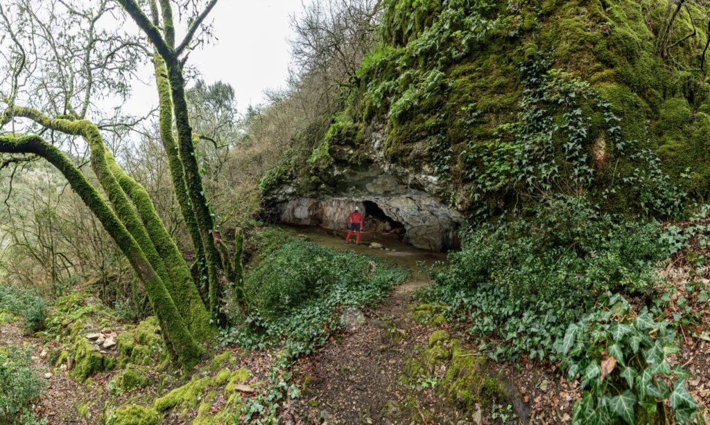 Le porche d'entrée vue de l’extérieur (Grotte de la Pascaloune, Ardèche)